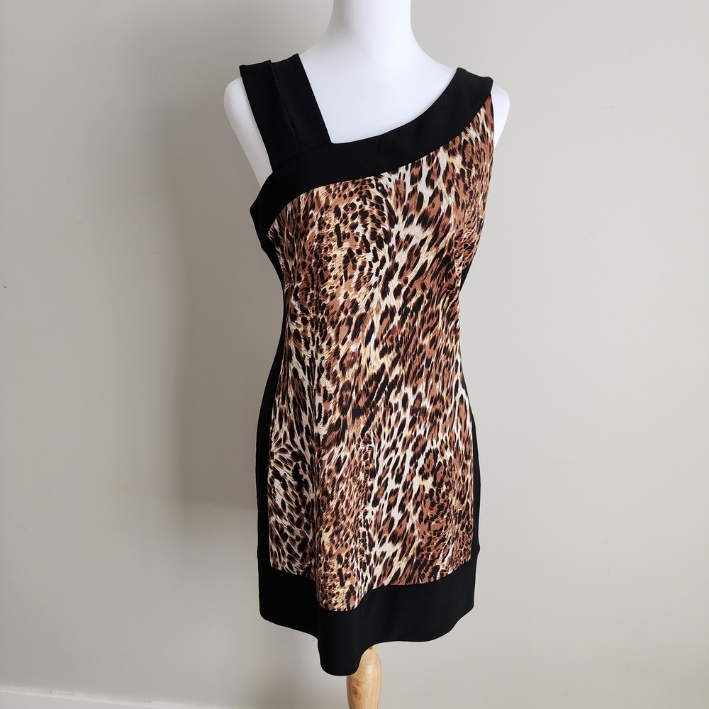 Joseph Ribkoff Leopard Print Mini Dress‎ Womens 8 Sleeveless Stretch Party 90s